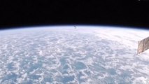 Black Knight satellite fly by the ISS International Space Station (CGI)