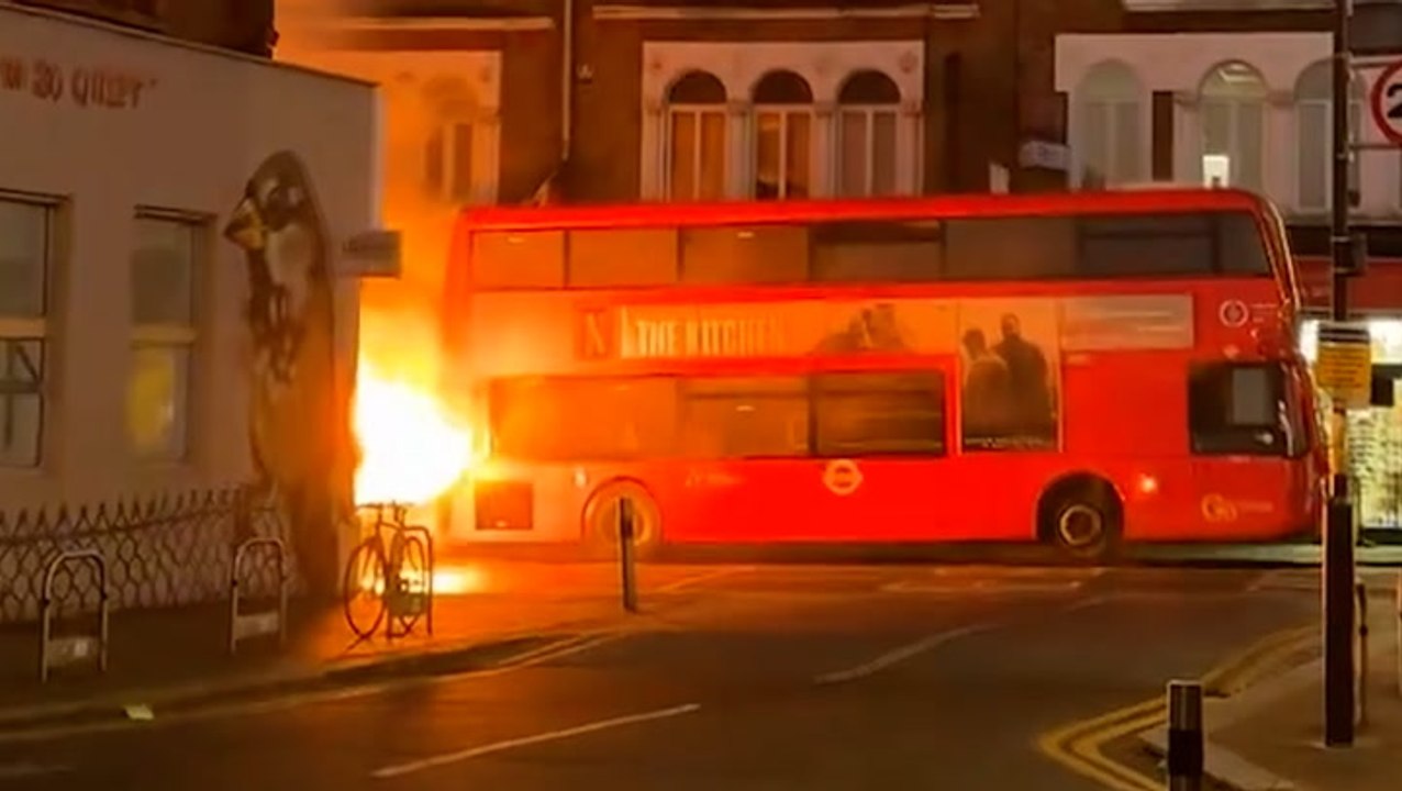 Watch: Moment double-decker bus bursts into fla...