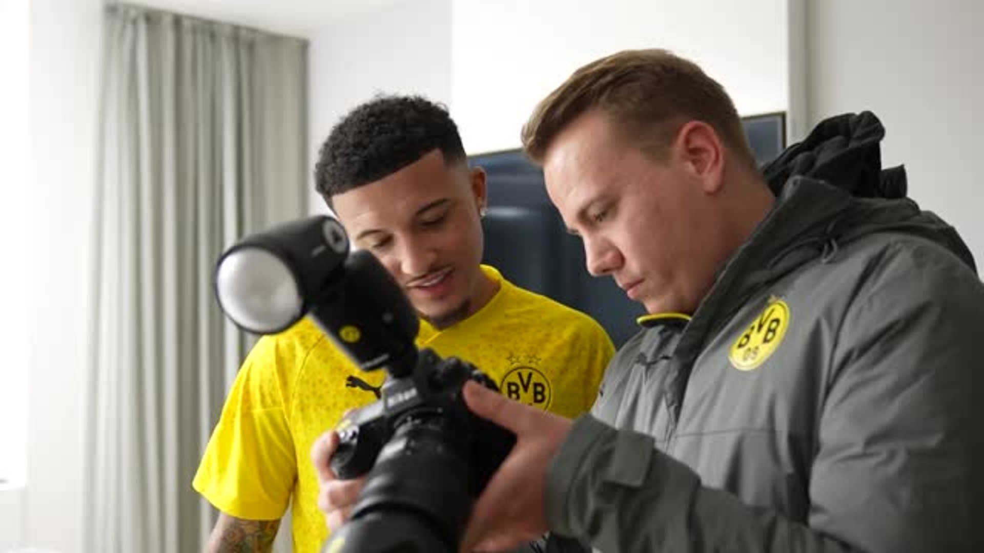 'BETRAYAL SMILE': Man Utd star Jadon Sancho beamed as participating in a photoshoot on the day he returned to Dortmund after admitting the German club was his home