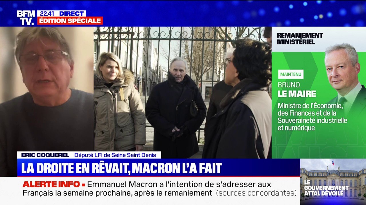 Remaniement: "Ils ont éjecté à peu près tous ceux qui avaient émis des états d'âme et les ont remplacés par des gens de droite", estime Éric Coquerel (LFI)