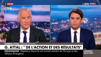 Le Premier Ministre, Gabriel Attal a tracé sa ligne au 20h de TF1 en accordant sa première interview : "De l'action, de l'action, de l'action et des résultats, des résultats, des résultats"