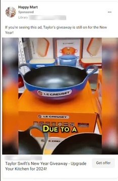 La voix de la chanteuse américaine Taylor Swift détournée pour une fausse pub de cocottes de la marque Le Creuset postée sur les réseaux sociaux - Regardez