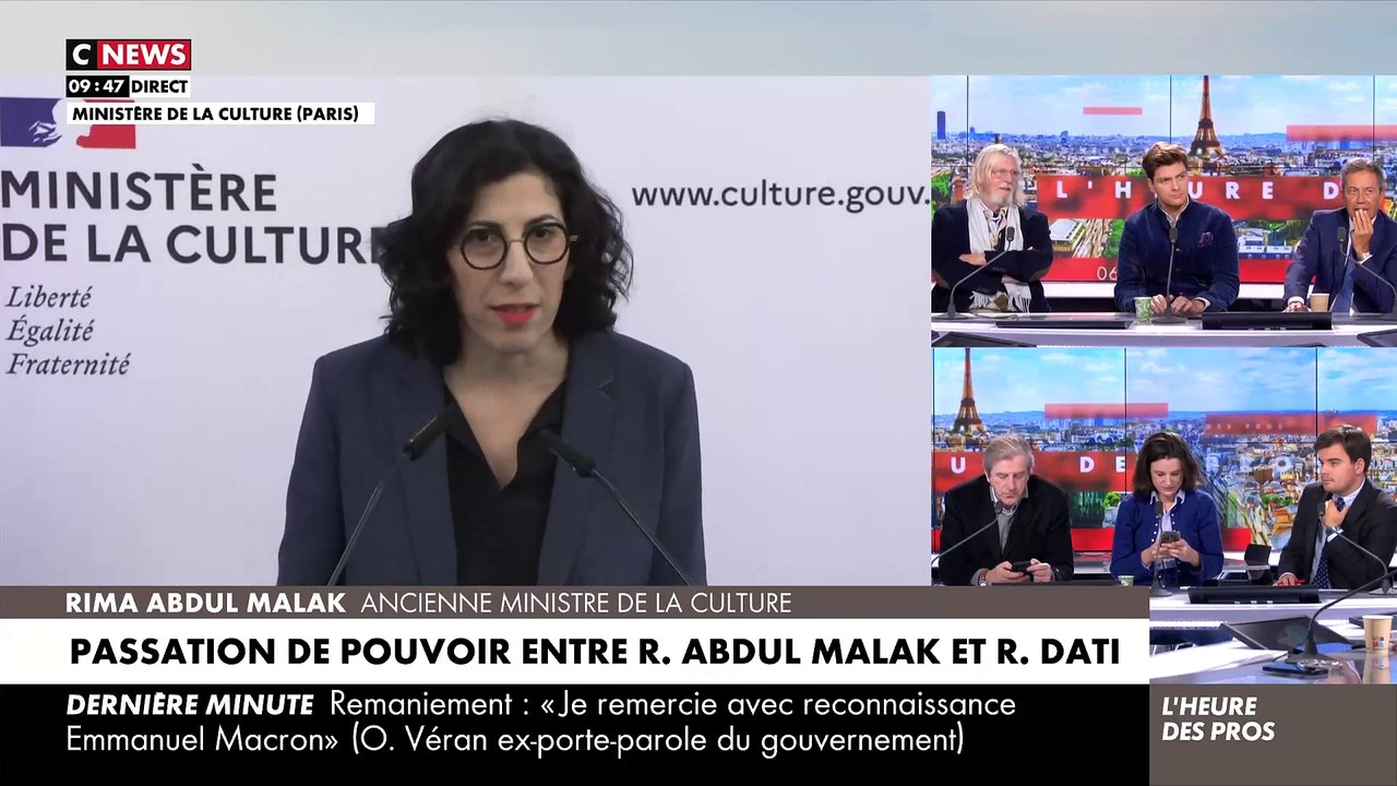 Revoir le discours de l’ex-ministre de la Culture Rima Abdul-Malak lors de la passation de pouvoir avec Rachida Dati