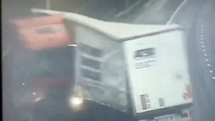 Lorry driver cheats death on the M6 near Birmingham as tyre blows