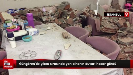 Güngören’de yıkım sırasında yan binanın duvarı hasar gördü