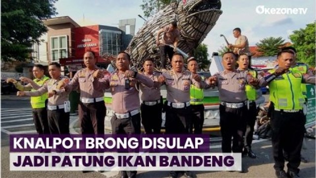 Unik! Ribuan Knalpot Brong Hasil Razia Disulap Jadi Patung Ikan Bandeng Raksasa