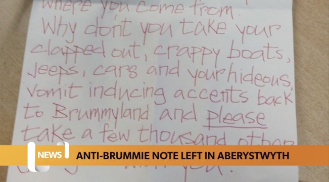 Wales headlines 12 January: ‘Hate crime’ anti-Brummie note left in Aberystwyth