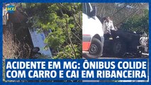 Acidente na BR-116: Ônibus colide com carro e cai na ribanceira em MG