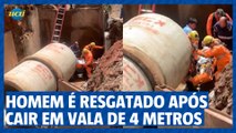 Homem é resgatado após cair em vala com 4 metros de profundidade, em Nova Lima