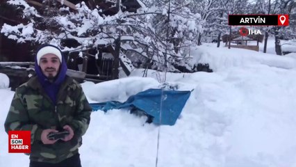 Artvin'de market alışverişi için bulduğu yöntemle görenleri şaşırttı