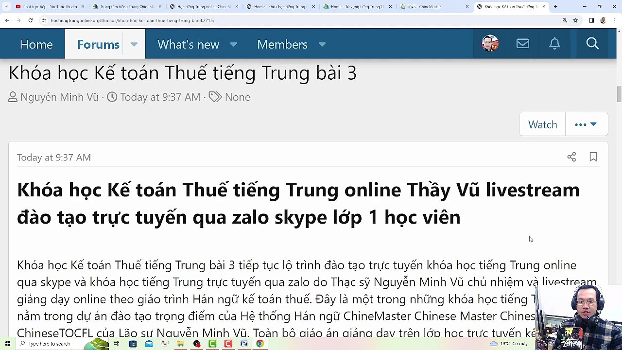 Học Kế toán tiếng Trung Thầy Vũ lớp Kế toán Thuế Kiểm toán Thuế online bài 3