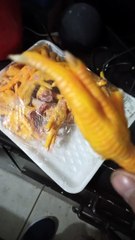 Dandole de comer a el perro panchito patas de pollo para que continue con su dieta bien balanceada