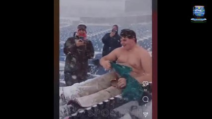 Shirtless Fan Slides Down Snow Trough at Bills’ Stadium During Cleanup for Playoff Game Playoff Spirit Alive Sunday