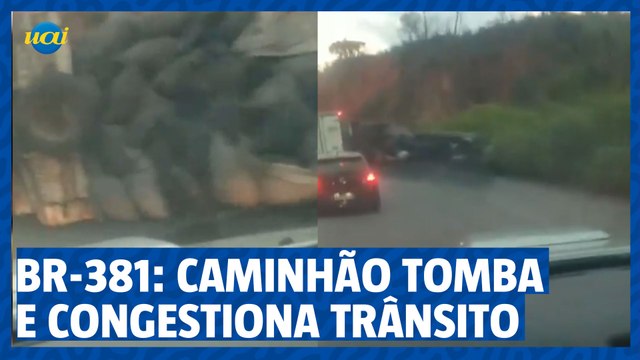 BR-381: caminhão que transportava carvão tomba e congestiona trânsito, em Caeté