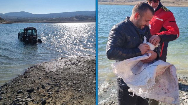 Çorum'da traktörüyle baraj gölünde mahsur kalan sürücü ve kedisi kurtarıldı