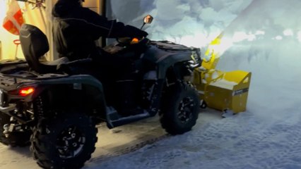 Watch a Man Clear Snow Effortlessly with a Powerful ATV Snow Blower ❄️