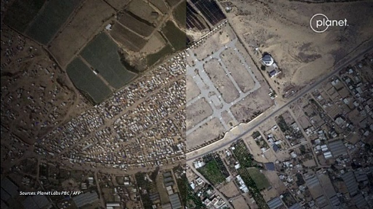 Animated map: before/after displaced camps in Rafah