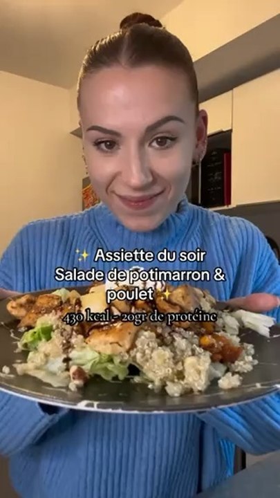 Salade de potimarron caramélisé, poulet & cottage cheese