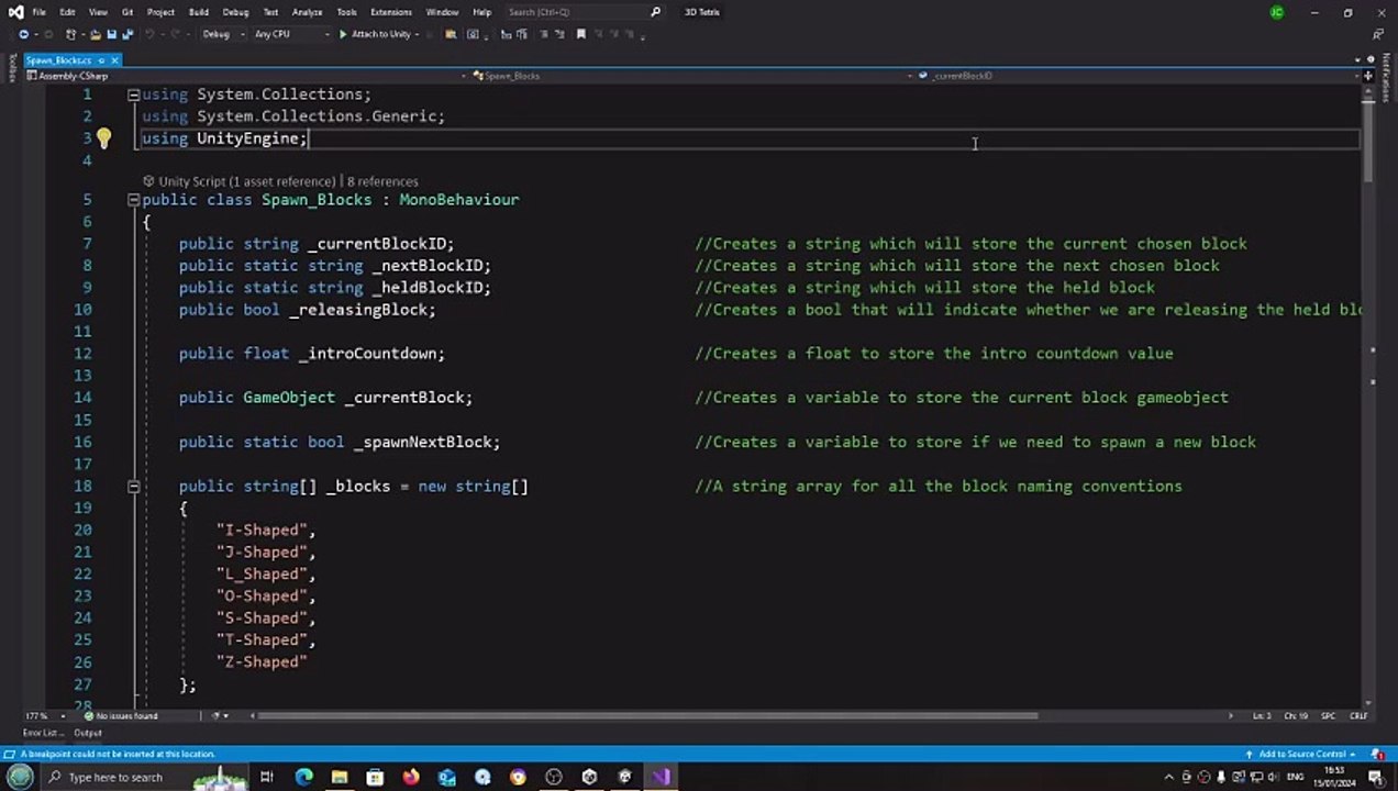 Unity 3D Tetris Clone #22 Spawn Blocks