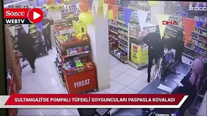 Silahlı soyguncuları paspasla kovaladı