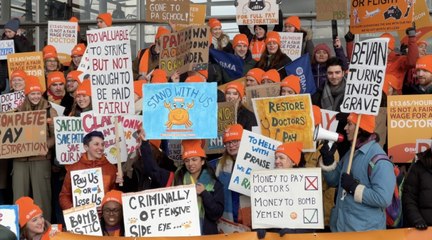 Striking junior doctors protest outside Senedd