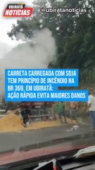 Carreta com soja pega fogo na região de Goioerê