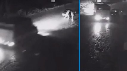 Bursa'da yolda kalan otomobili iten kişilerin kazadan kurtulma anı güvenlik kamerasında