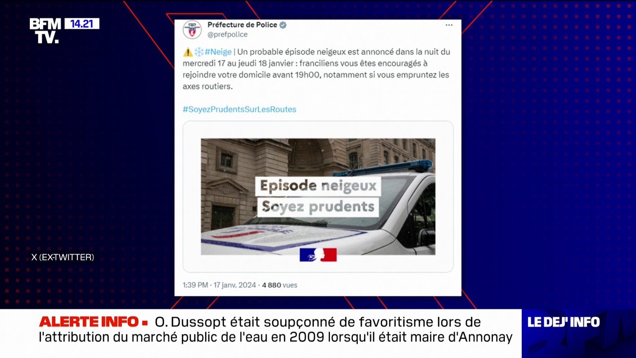 Face aux chutes de neige, les Franciliens appelés à rentrer chez eux "avant 19h"