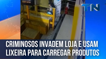 Criminosos invadem loja e usam lixeira para carregar produtos