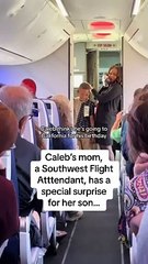 Hospedeira de bordo 'convoca' passageiros para surpreender filho. O vídeo