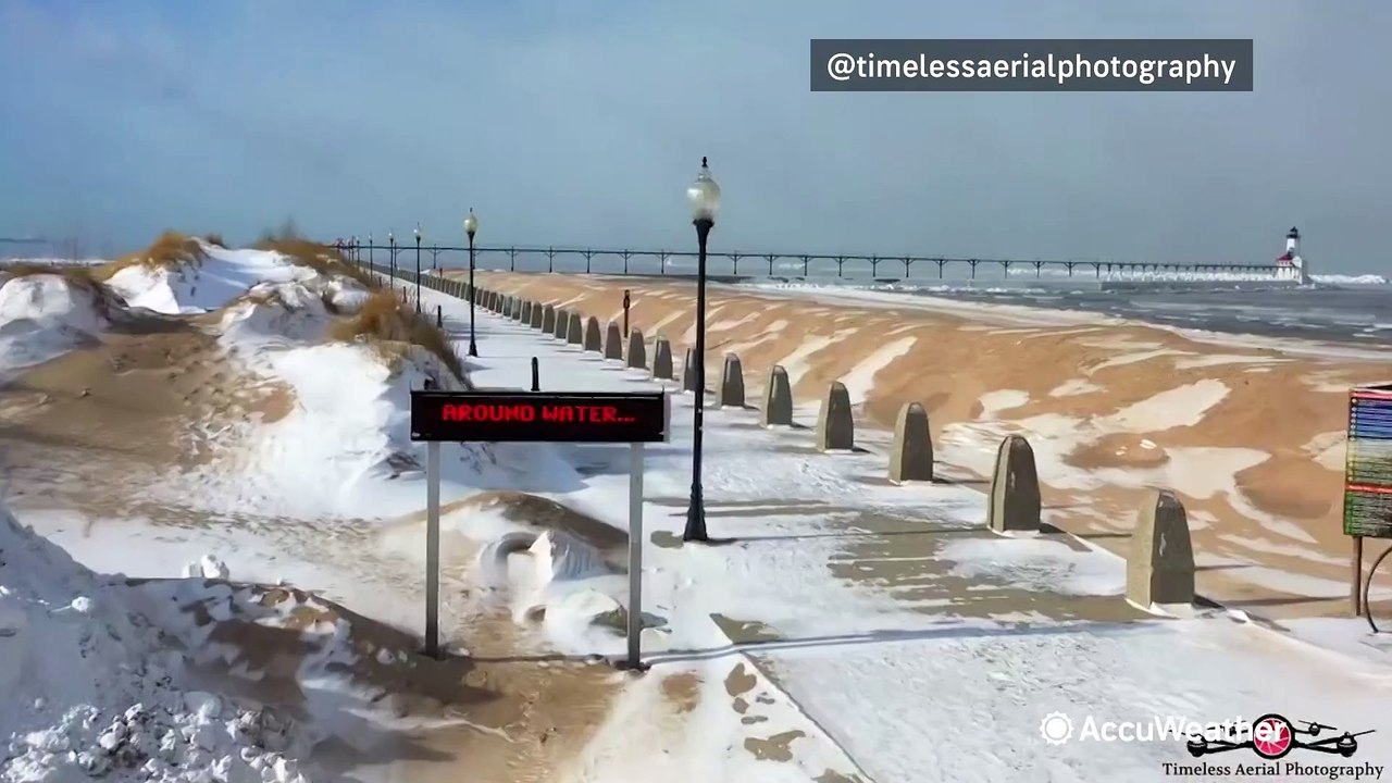 Aerial video captures the majesty of a freezing Lake Michigan video