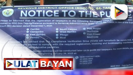 Download Video: BIR, nagsagawa ng tax compliance verification drive sa Embo barangays