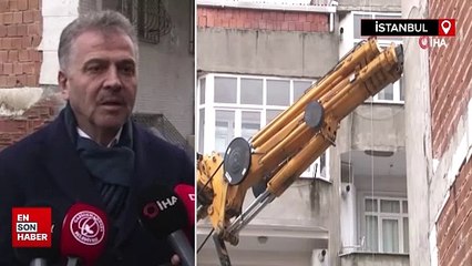 Gaziosmanpaşa’daki toprak kayması: Bina vinçle desteklendi