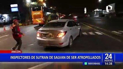 Download Video: Ancón: Inspectores de Sutran se salvan de ser atropellados por transportistas informales