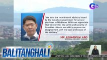 NSC, umalma sa inalabas na travel advisory ng Canada sa pagbiyahe ng kanilang mga kababayan sa Pilipinas | BT