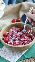 Strawberry, tomato, feta, and basil salad
