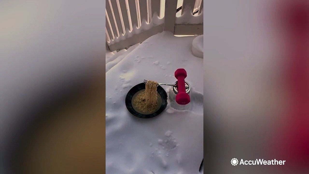 Frozen ramen noodles defy gravity in frigid Alberta