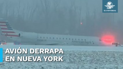 Por fuertes nevadas, avión derrapa en aeropuerto de Nueva York