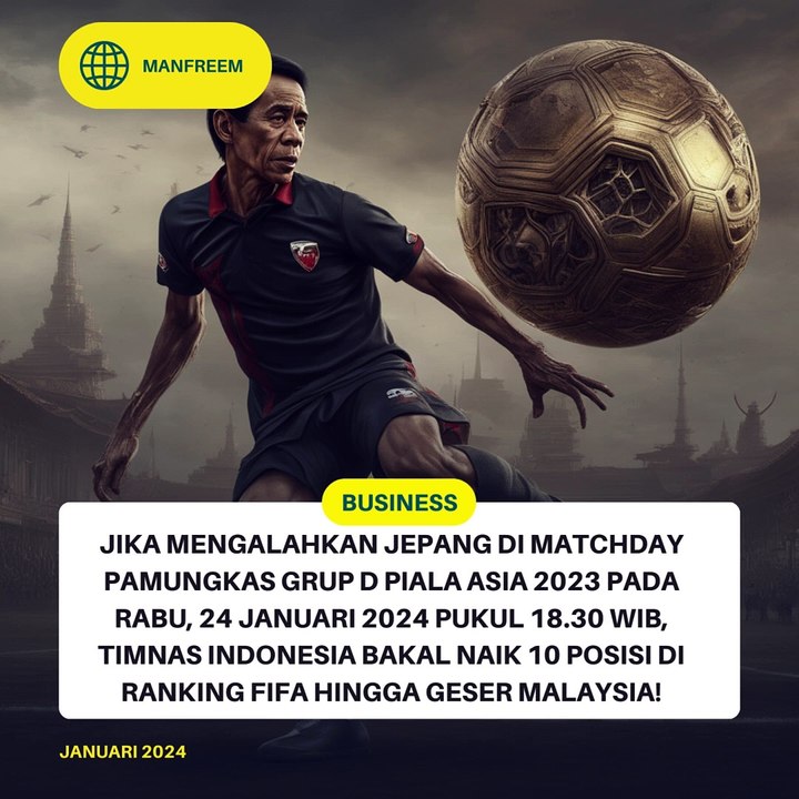 IF they beat Japan on the final matchday of Group D of the 2023 Asian Cup on Wednesday, January 24 2024 at 18.30 WIB, the Indonesian national team will move up 10 positions in the FIFA rankings to overtake Malaysia!