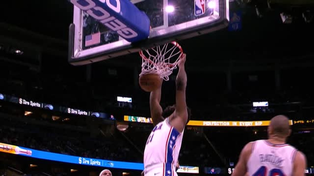 Embiid assists himself off backboard for monster alley-oop slam