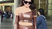 Urvashi Rautela's Choco-Brown Bold Leather Outfit For Airport Look