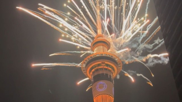 A glimpse of the New Year fireworks at Auckland city sky tower for 2024