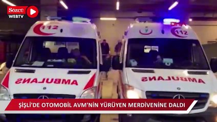 Şişli'de otomobil AVM'nin yürüyen merdiveninde asılı kaldı