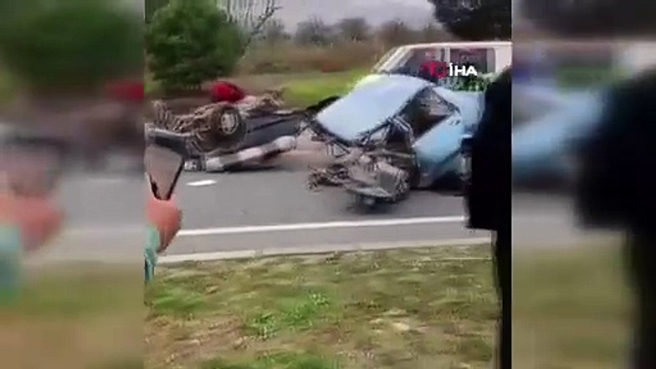 Takla atan otomobil ikiye bölündü