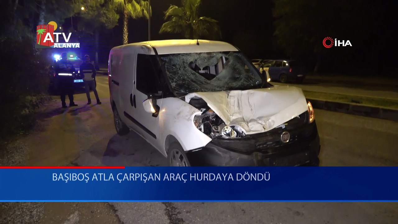 Başıboş atla çarpışan araç hurdaya döndü