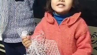 Akshu and Trishu playing with net