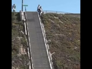 Man Pulls Off Crazy Bike Trick Down Huge Flight Of Stairs