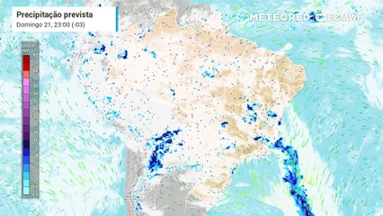 Precipitação e Nebulosidade previstas até Quarta-Feira (24)