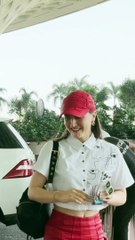 Elli Avram's Cute Red-Velvet Outfit For Her Airport Voyage