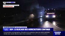 Blocage des agriculteurs: un mur de paille en feu sur l'A64